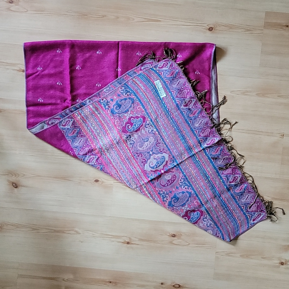 NEW Pashmina Silk Shawl 70 in x 27 in Fuchsia, Blue, Multi-Colored